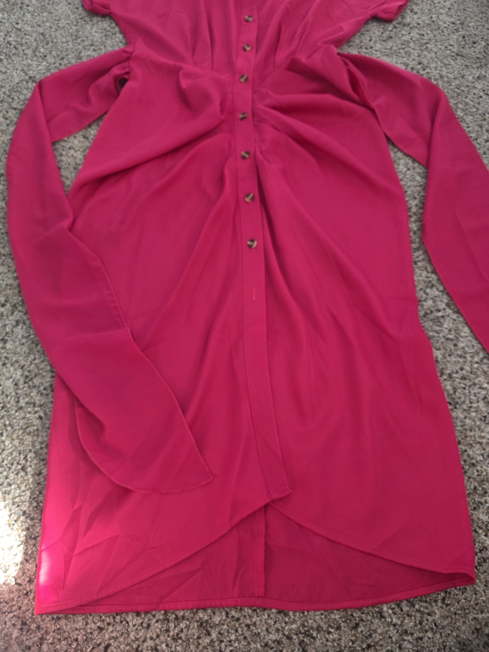 Button-Front Hot Pink/ Fuchsia Shirt Dress with Waist Tie - Picture 5 of 9
